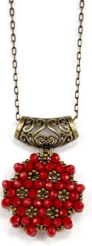 Bordo Cevşen Kolye (Kristal, Yuvarlak)